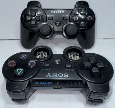 2x OEM Sony PlayStation 3 PS3 Black Sixaxis Controllers for Parts or Repair Read