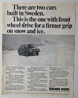 Vintage 1972 Print Ad SAAB 99E In The Snow ''Before You Buy Theirs, Drive Ours.''