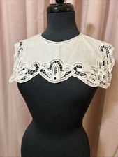 Vintage Antique Battenburg Tape Lace Collar White Square Hand Made Leaves