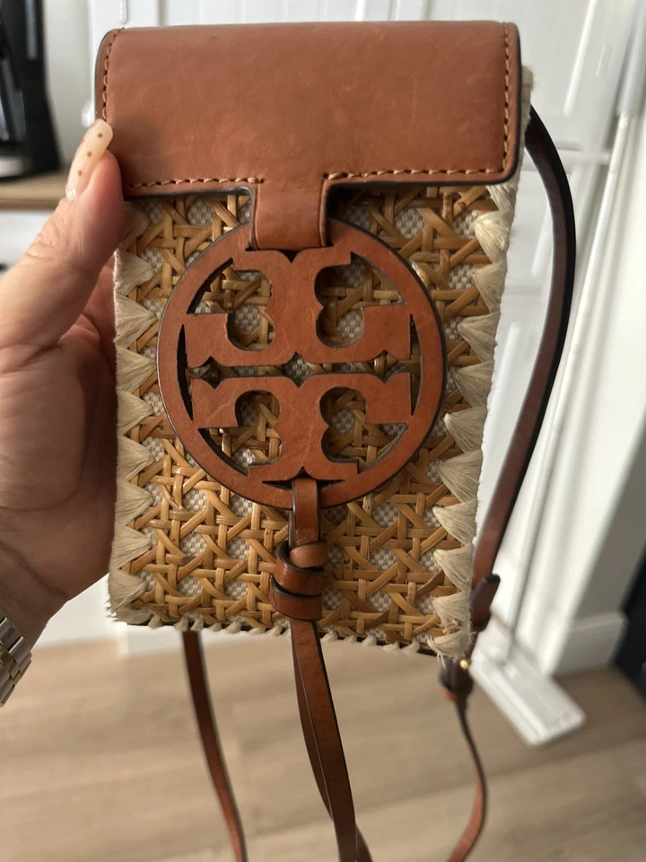 Tory Burch Miller 皮革麂皮绒智能手机斜挎包骆驼色 — 第 3/4 张图片