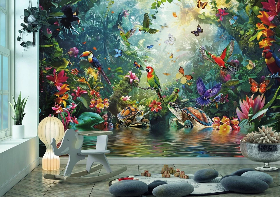 Jungle Forest Wallpaper, Animals, Birds, Butterflies Wall Mural Sticker - Image 3 of 4