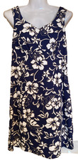Hilo Hattie Blue Hawaiian Dress Sz 6 / Small White Hibiscus Sundress Fit n Flare