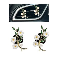 Flowers Car Accessories,2pcs White Daisy Green Leaves Air Vent Clips Car Air ...
