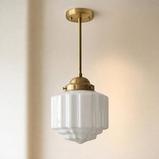 Milk Glass Pendant Light, 7.8" Semi-Flush Ceiling Fixture