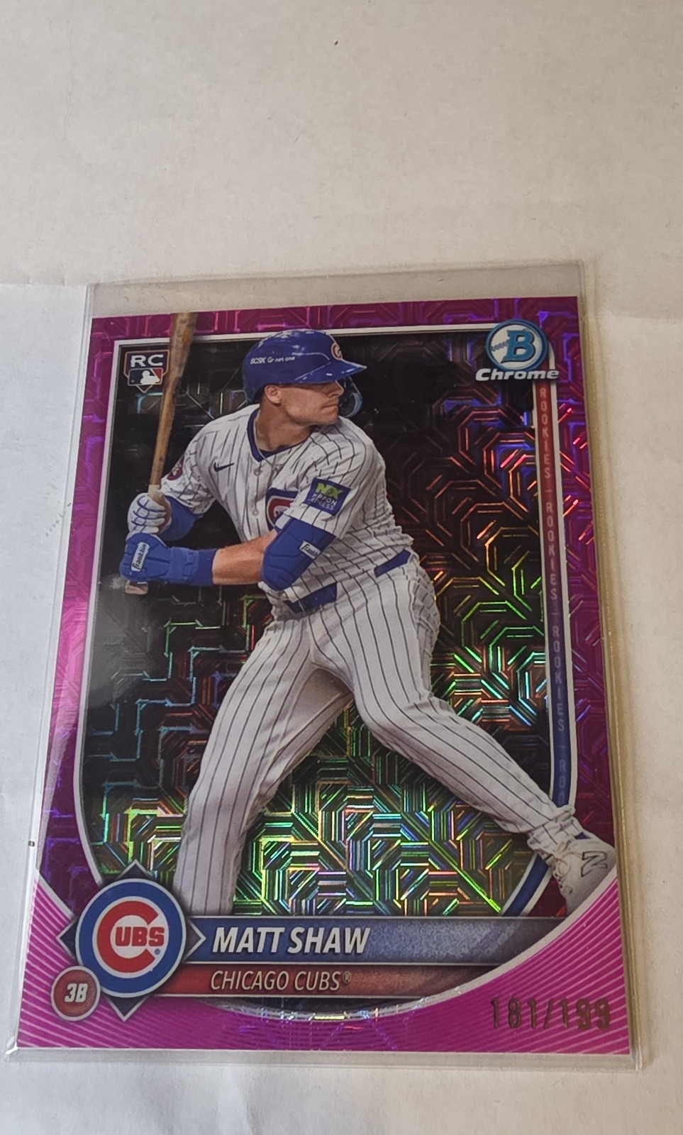2025 Bowman Chrome - Matt Shaw #46 Pink Mojo Refractor /199 (RC)