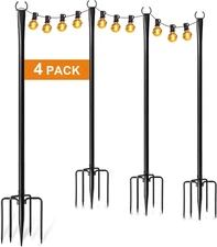 4 Pack String Light Poles for Outside, Thickened Metal Lights Hanger Pole Outdoo