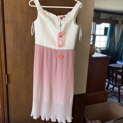 Womens Size 6(uk 10) Pink And White Pleated Dress By Chi Chi Clothing Company