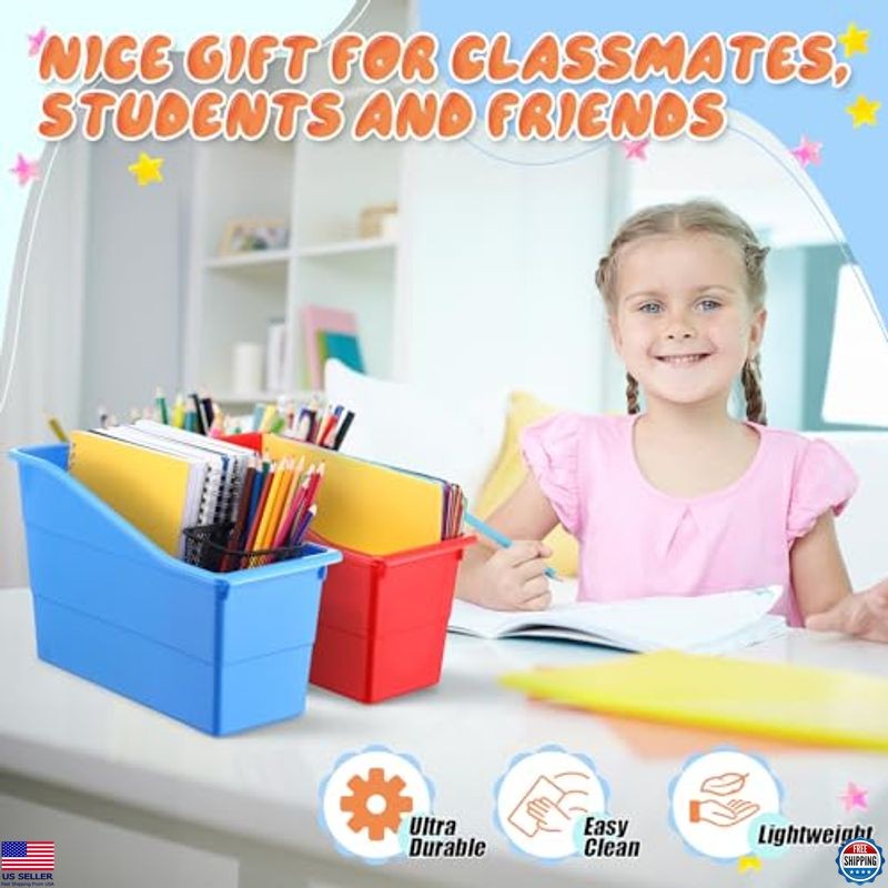 Vibrant 6-Pack Plastic Book Bins - Vertical Organizer Baskets for Classroom Use