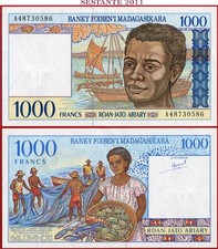 MADAGASCAR 1000 FRANCS = 200 ARIARY nd 1994 P 76a UNC free shipping from 100$