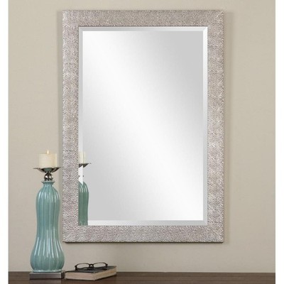 Modern Rectangular Mirror in Antiqued Silver Finish with Textured Profile Frame