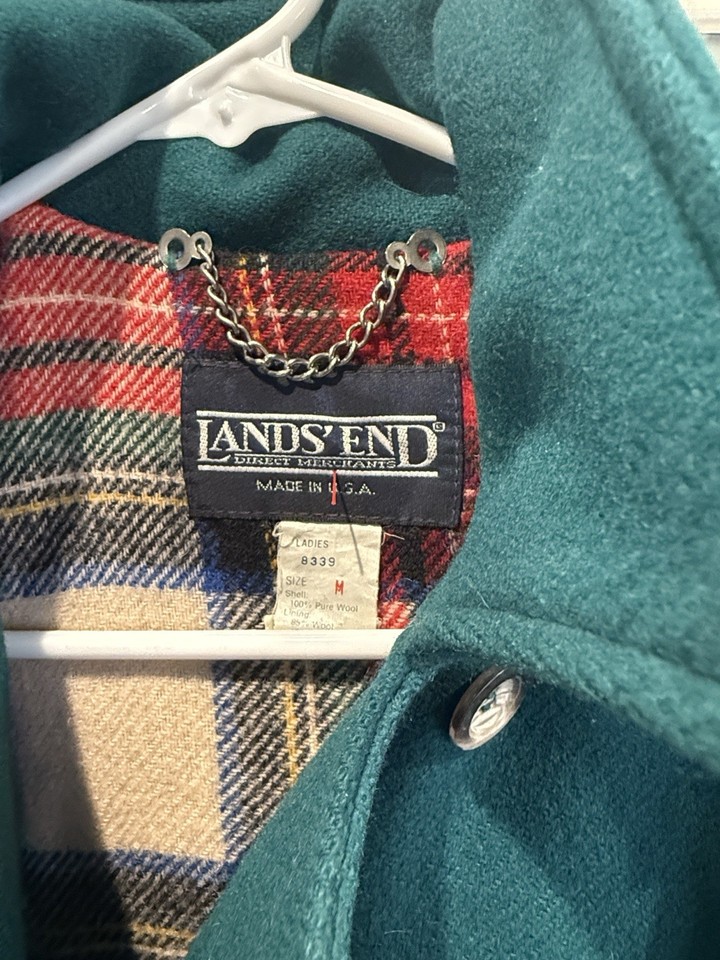 Vintage Lands End Duffel Coat Womens M Turquoise Wool Toggle Front Made ...