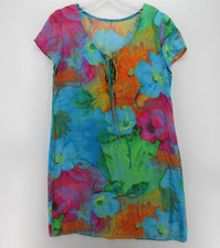 VINTAGE Carole Little Dress Women 8 Blue Floral Cottage Colorful Y2K 90s Summer