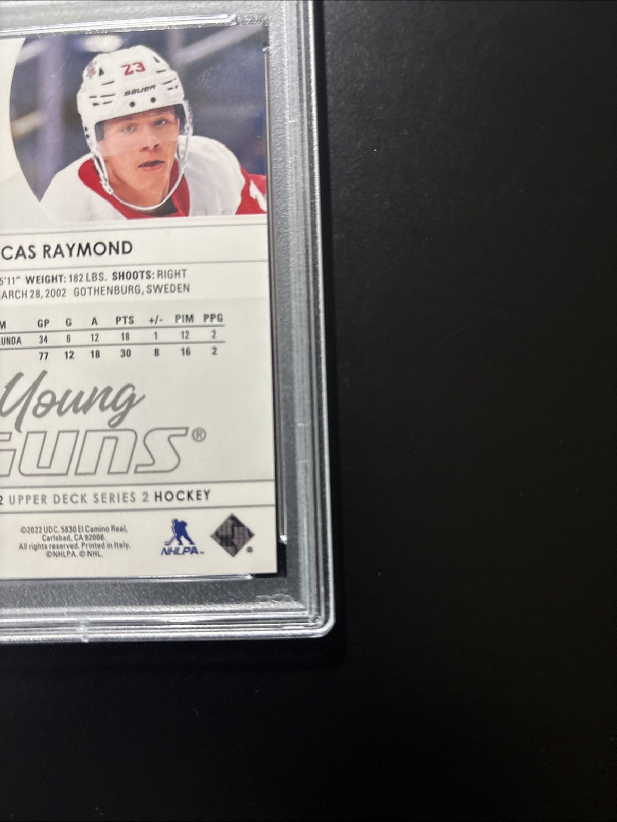 2021-22 Upper Deck Series 2 - Young Guns Lucas Raymond #464 (RC), PSA 10 GEM MT. view 10