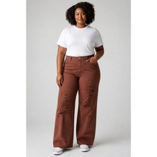 Madden NYC 90s Fit Brown Distressed Jeans Wide Leg Size 15 NWT