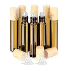 10Ml 1/3 Oz Amber Glass Roll on Bottles, 8 Pack Leak Proof Refillable Roller Bo