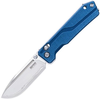 SRM Knives Rubik Ambi Lock Blue Micarta Folding 140Cr Pocket Knife 7228BME2