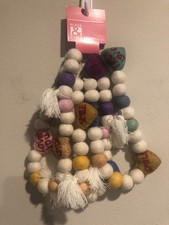 Valentines Hearts Wool Felted Ball Garland 6 feet Cute Multicolor Holiday
