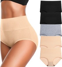 High Waist Cotton Briefs for Women Super Stretchy Full Coverage Underwear 5-Pack