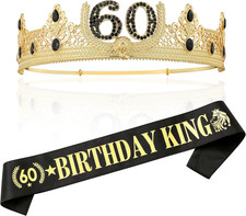 60TH Birthday King Crown and Birthday King Sash,60Th Birthday Gifts for Men. Bir