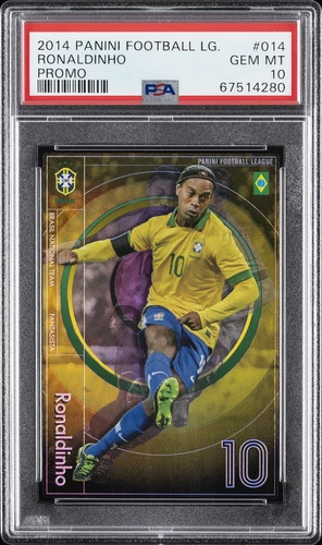 2014 PANINI FOOTBALL LEAGUE PROMO #014 RONALDINHO PSA 10