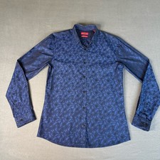 HUGO Boss Slim Medium Navy Pattern Button Down Men's Cotton Shirt