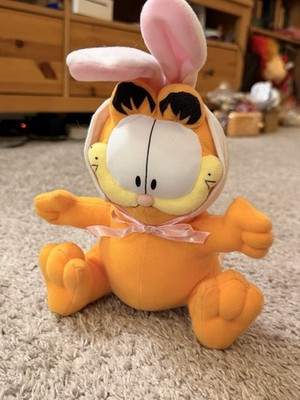 Vintage 8  Garfield The Cat Easter Bunny Ears Pink Bow Plush Stuffed Animal EUC