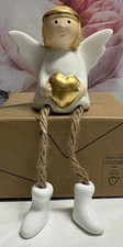 Porcelain Angel with Twine Legs Sitting Ornament