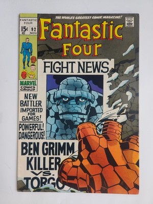 FANTASTIC FOUR #92 BEN GRIMM , KILLER! 1969 F/VF KEY ISSUE STAN LEE