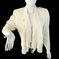 Vintage Cream Lace Back Waterfall Jacket Women Sz M Drape Front Long Slv Evening