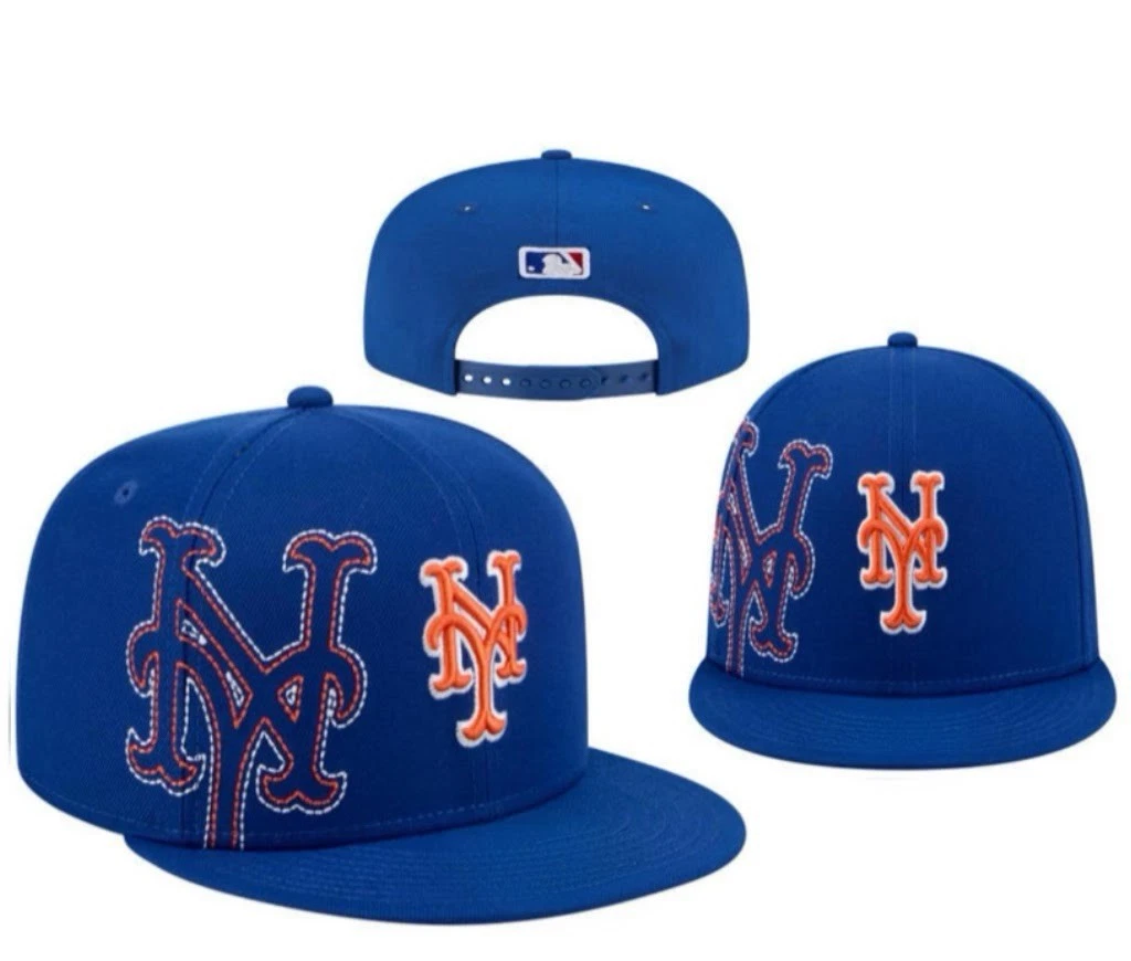New York Mets Snapback Hat Blue Flat Brim Adjustable Embroidered Cap