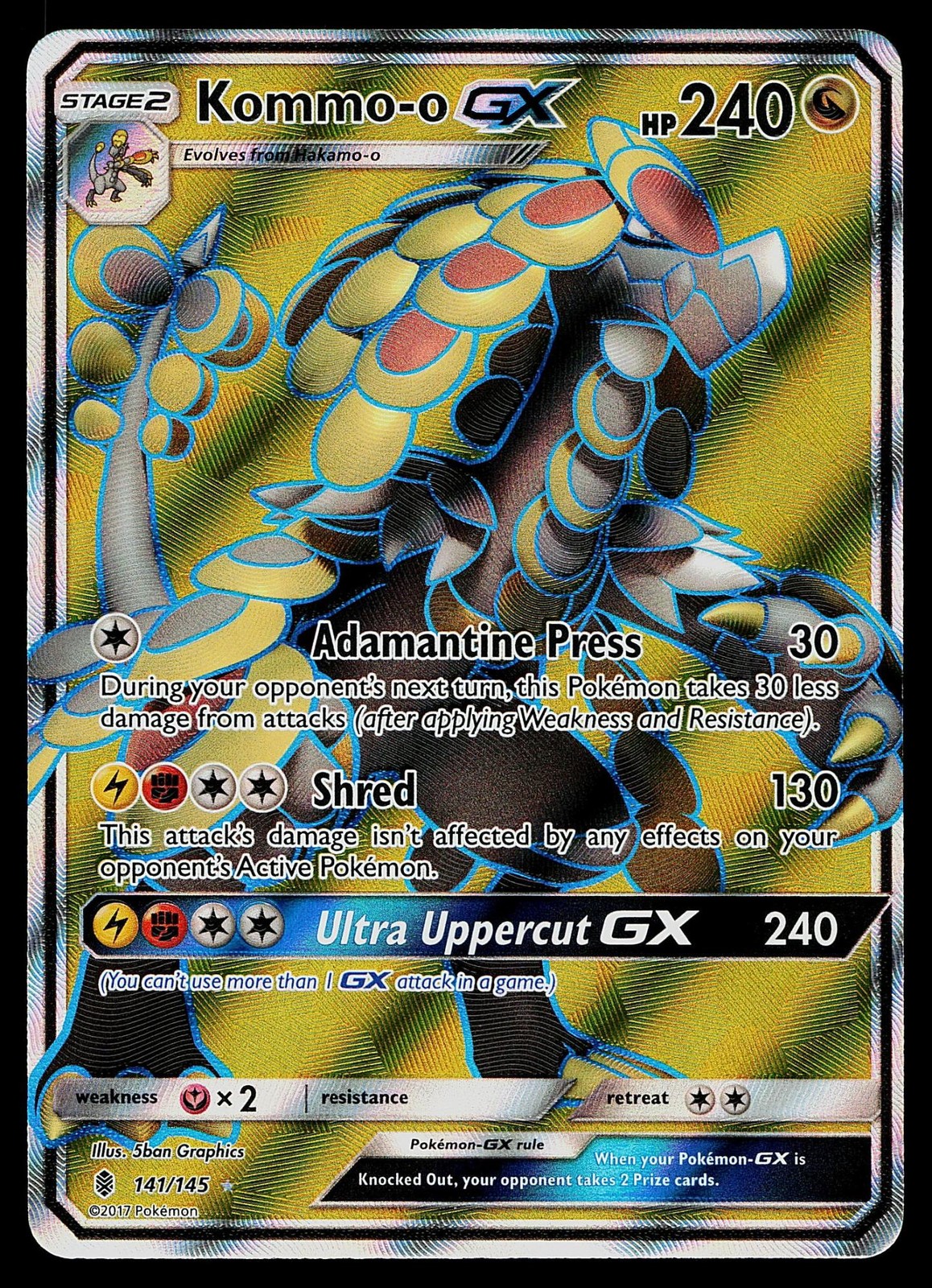 Pokemon Card - Kommo-o GX (Full Art) Guardians Rising 141/145 Holo Ultra Rare