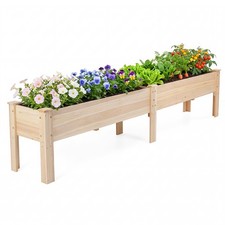 240 x 44 CM Fir Wood Raised Garden Bed with Legs Elevated Planter Box Natural