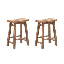 Set of 2 24" Sonoma Saddle Counter Height Barstool Barnwood Wire Brush