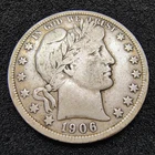 1906-D Barber Half Dollar 50C - 90% Silver - Denver Mint - Fine Condition