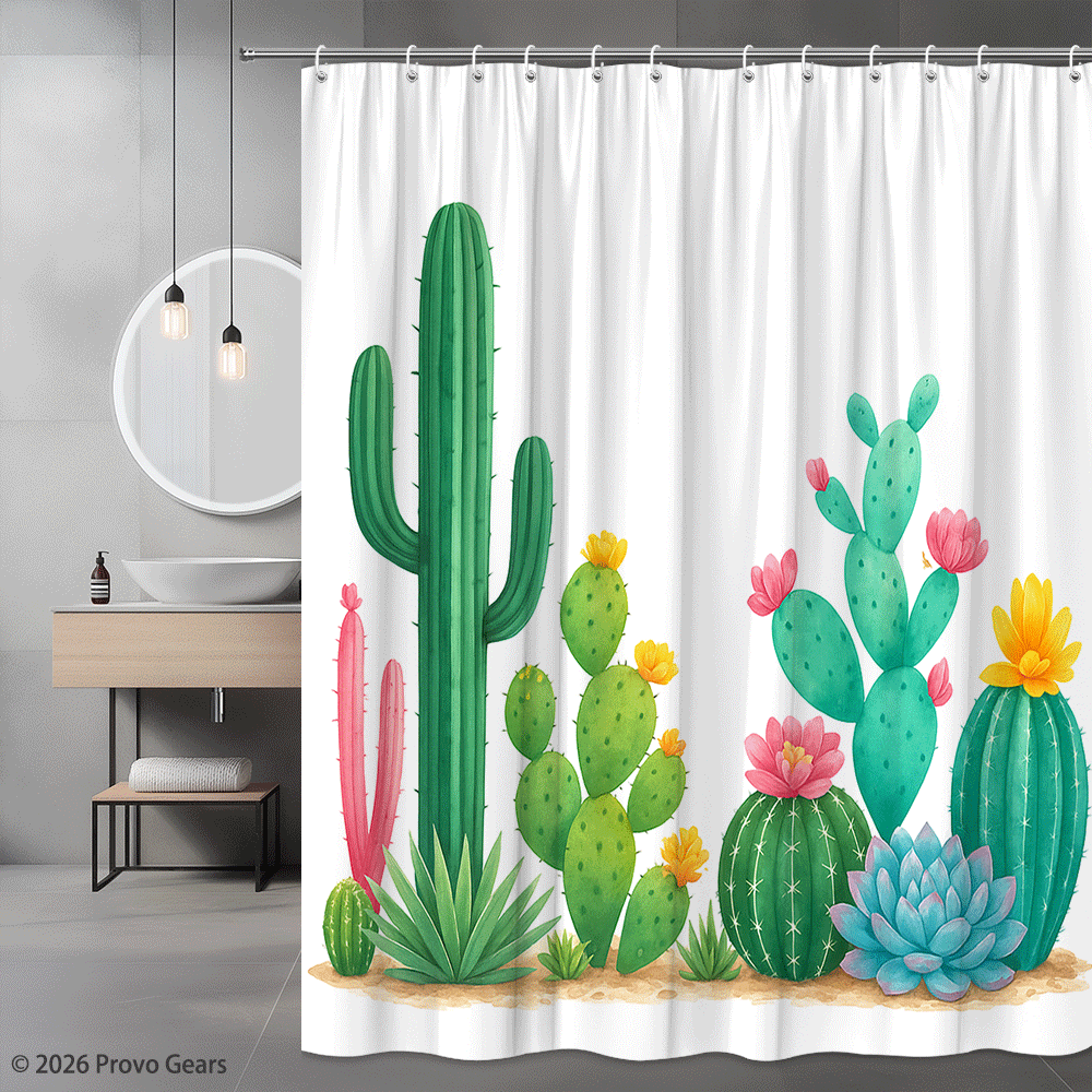 Colorful Cactus Shower Curtain - Vibrant Floral Design