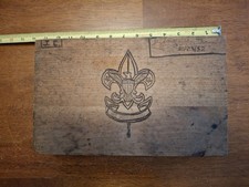 Vintage Hand Made Boy Scout Wooden Box with Lid And WOOD BURNING ART Within