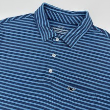 Vineyard Vines Polo Shirt Mens Medium Edgartown Blue Striped Pima Cotton Stretch