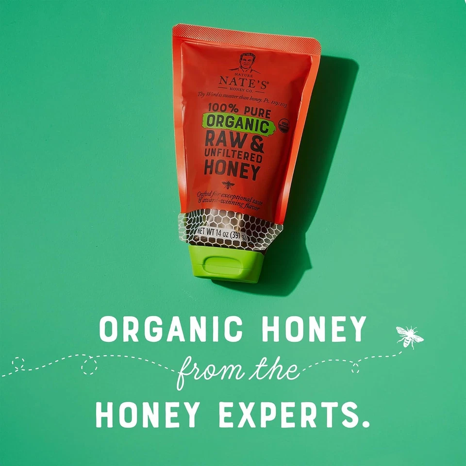 Miel cruda orgánica 100 % pura sin filtrar del USDA, bolsa exprimible de 14 OZ Foto 3 de 4