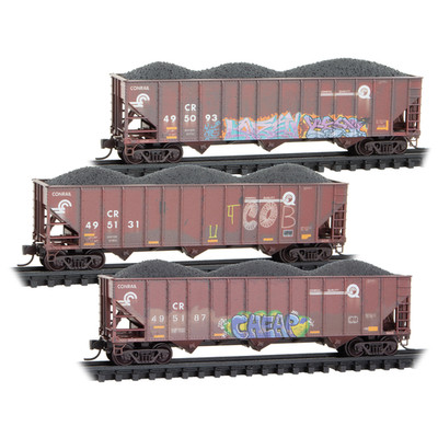 Micro-Trains MTL N 98305103 Conrail Quality Weathered 3-Bay Coal Hopper Set