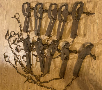 Lot of 10 (ten) Number 1 Victor & Triumph  traps, original, complete & strong