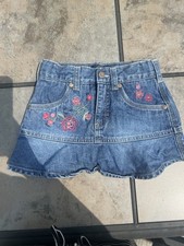 OshKosh B'gosh Girls Skort Size 4 Blue Denim Floral Embroidered Button