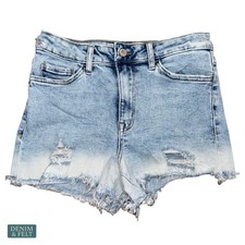 Vervet High Rise Distressed Denim Shorts Light Wash Raw Hem Festival Summer MED