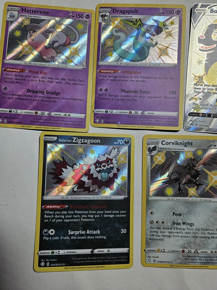 Pokemon Card Lot 5 Cards Shiny Corviknight, Boltund V, Dragapult, Hatterene NM - Image 3 of 4