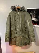 Sears Vintage 1970 Military Style Coat Jacket Size 44 Large Fur Hood Neofolk