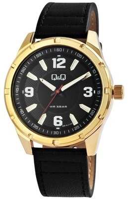 Q&Q by Citizen Herren Armbanduhr Quarzuhr Elegante Männer Uhr Kunstlederarmband