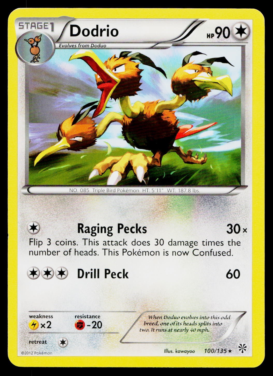 Dodrio 100/135 Rare Plasma Storm Pokemon Lightly Played