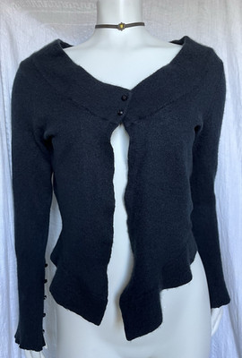 Vintage Y2K Cashmere Blend Cardigan Black Flowy Cropped Dark Fairycore Goth Lge