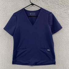 Figs Scrub Top Women Medium Blue Casma Three Pocket Medical Technical Collection