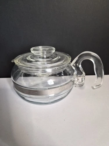 Vtg PYREX Flame Ware 8446-B Glass 6 Cup Stove Top Coffee/Tea Pot Kettle With Lid