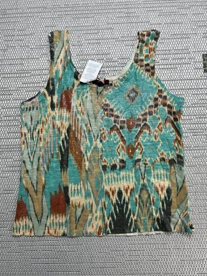 Kenzo Shirt Womens Large Blue Brown Linen Blend Crop Top New